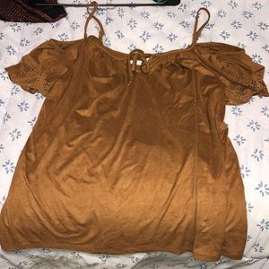Brown Cold Shoulder suede like Top